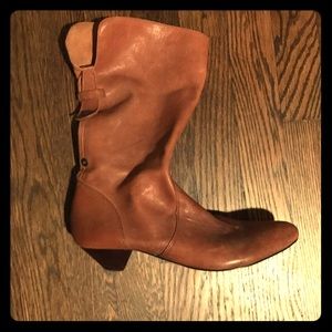 Camel leather slouchy mid-calf boots